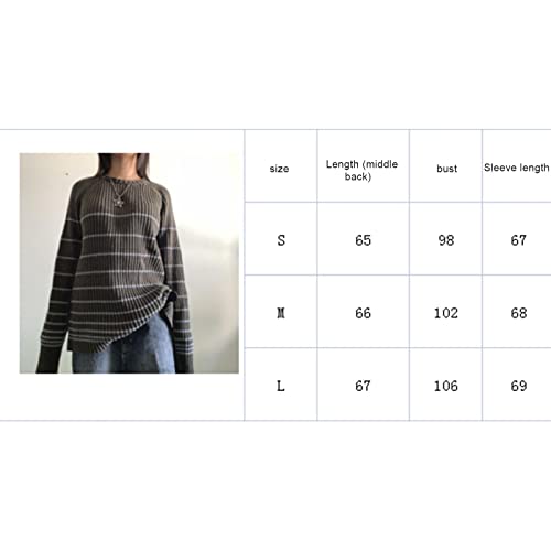 Fairy Grunge Y2K Sweater Knitted Pullover Vintage Aesthetic Striped Long Sleeve Tops Women Knitwear (Black, L) #TOP1