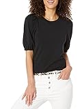Amazon Essentials Women's Classic-Fit Puff Short-Sleeve Crewneck T-Shirt, Black, Large