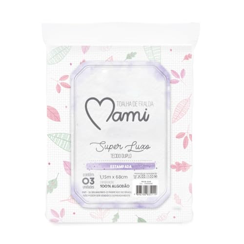 Papi Textil Toalha de Fralda Super Luxo Mami c/Bainha Estampada 1,15m x 68cm Contém 03 Un