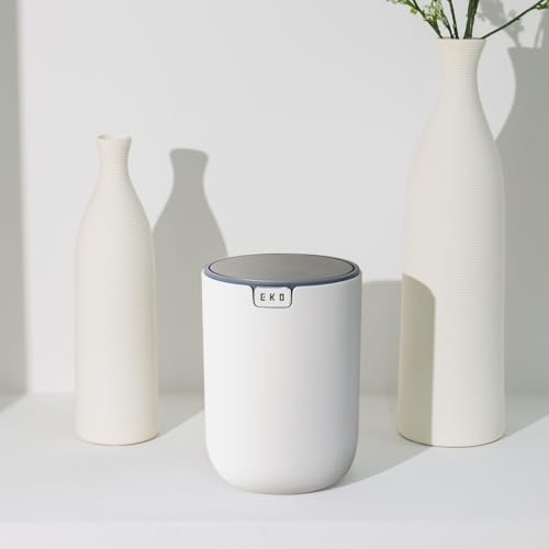 EKO Mini Tischmülleimer mit deckel, 1,5 Liter Kosmetikeimer Weiß, kleiner Tischabfalleimer für Bad, Schreibtisch, Schlafzimmer oder Auto