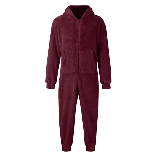 Pijama de forro polar tipo overol esponjoso de color sólido para parejas 4