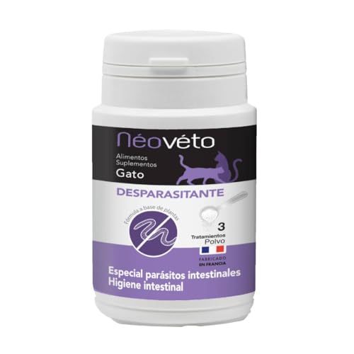 Néovéto ANTIPARASITANTE, antiparasitario Interno Natural en Polvo para Gatos, con Ingredientes Activos aprobados por los Servicios Veterinarios franceses (Gatos 30g)