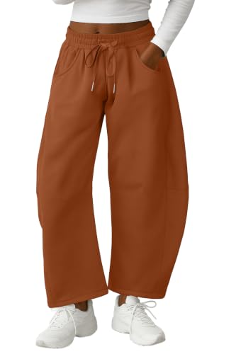 Image of Lepunuo Barrel Sweatpants Women Casual Baggy Elastic Waisted Pants Wide Leg Gym Trousers with Pockets