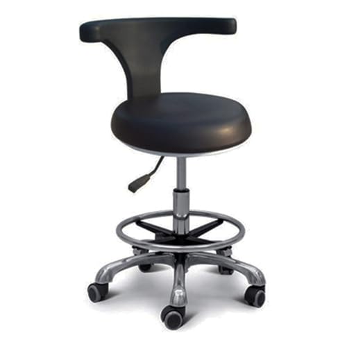 Silla auxiliar giratoria de 360° y altura ajustable con diseño de sillín de piel sintética para clínicas y salones