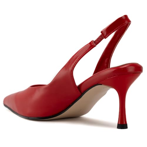 Red Slingback Pumps Heels Women Pointed Toe Sling Back Kitten Heels Bride Dress Causal Shoes 104