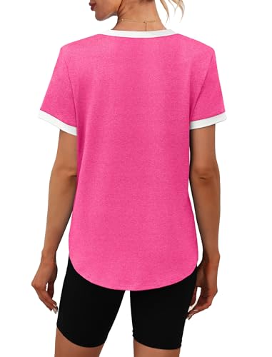 Image of Womens Workout Tops Summer Short Sleeve Shirts Athletic Color Block Gym Clothes Outfits Sun Protection UPF 50+ T Shirts