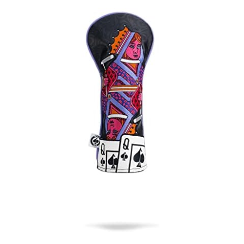 Pins & Aces Royal Flush Fairway Head Cover - Premium, Hand-Made Leather Headcover - Ace of Spades & Magnetic Closure, Tour Quality Golf Club Cover - Style and Customize Your Golf Bag (Black) Cover