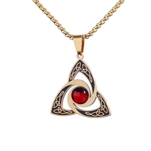 Genérico Nudo celta de la Trinidad irlandés: collar de gemas rojas, colgante de brujería, nudo de bruja, joyería de la suerte para hombres y mujeres