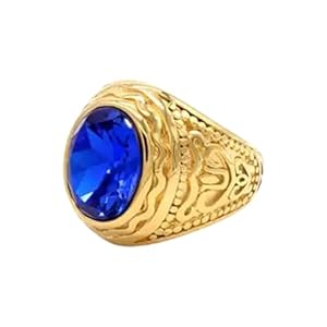 MOLICACI 10K Gold 2.0Ct Sapphire Signet Ring for Men 10K/14K/18K Real Yellow Gold Oval Created Blue Sapphire Ring for Men Vintage Birthstone Mens Ring for Engagement Fathers Day 4-16
