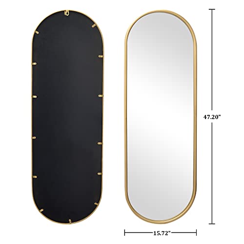 Vvk Gold Full Length Oval Mirror For Wall, 47" Antique Mirror, Mirror Circle With Gold Metal Frame, Wall Mounted Mirror Perfect For Your Kitchen, Locker Room, Bedroom, Living Room And Hallway #TOP2