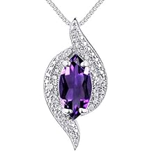 RYLOS 14K White Gold Designer Necklace Marquise Gemstone & Diamond Pendant, 18" Chain, 10X5MM Birthstone, Womens Elegant Jewelry