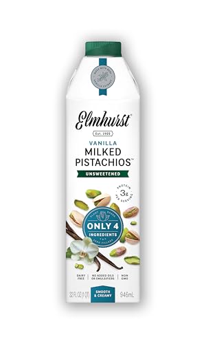 Elmhurst Bebida de nueces vegetales sin azúcar con pistacho y vainilla, vegana, sin gluten, sin azúcares añadidos, sin lactosa, cremosa, ideal para café y recetas