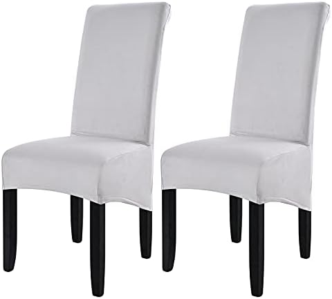 Crushed Velvet Large Size Dining Chair Covers Set of 4,Dining Room Chair Slipcovers,Stretch Elastic Removable Washable High Back Chair Covers for Dining Room,Hotel,Kitchen,Home(Dark Grey,Pack of 4)