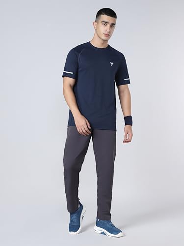 Image of TECHNOSPORT Men's Melange Slim Fit Round Neck T-Shirt Double Cool Raglan Sleeve Slip On Polyester for Gym Running Workout UPF50+ Anti Odour