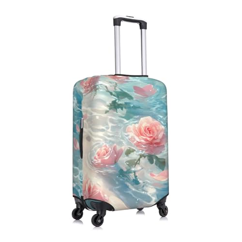 Pink Sea Rose Elastic Travel Luggage Cover, Washable Spandex Suitcase Protector, Anti-Scratch Fits 18-32 Inch3