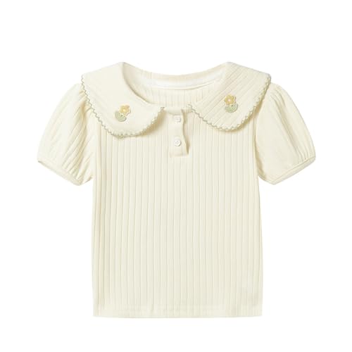 Image of Mud Kingdom Girls Peter Pan Collar T-Shirts Flower Top Short Sleeve Summer