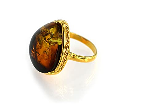 MyBer ®Ring Bernstein Bernsteinring groß Schmuck Damen Sterling Silber 925er vergoldet