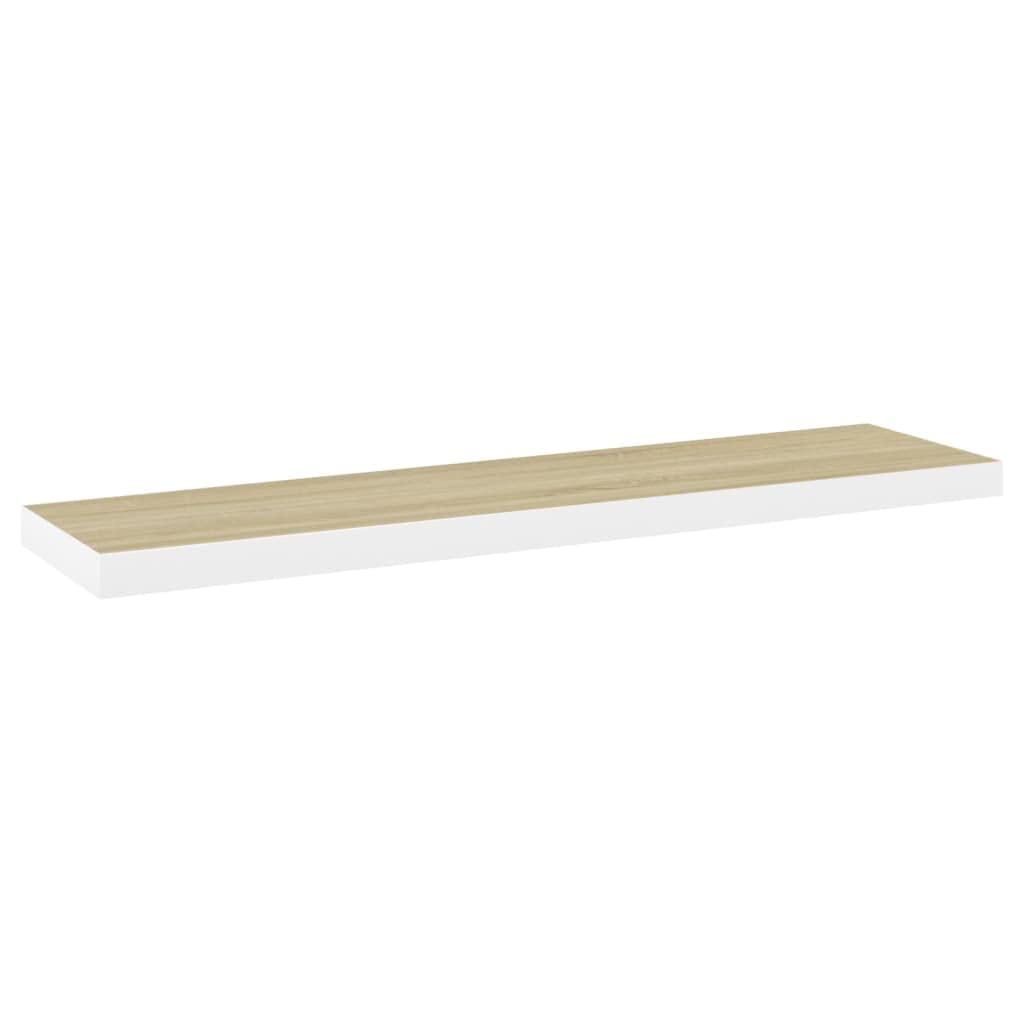 Regał wiszący o wyglądzie dębu i biały, 90 x 23,5 x 3,8 cm MDF, niewidoczny uchwyt, regał ścienny na książki, artykuły dekoracyjne, wszechstronne wzornictwo ścian