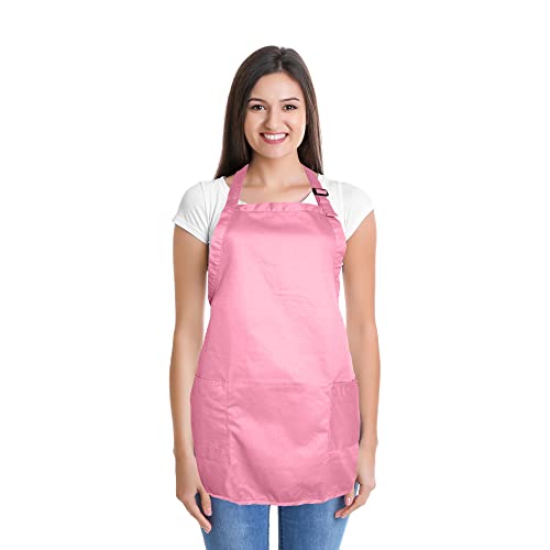 DALIX Apron Commercial Restaurant Home Bib Spun Poly Cotton Kitchen Aprons (2 Pockets) (12, Pink) - Thumbnail 2