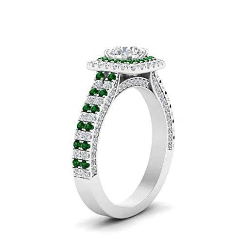 Image of 55Carat Choose Your Gemstone Double Band Square Halo Diamond CZ Ring 925 Sterling Silver Round Shape Halo Engagement Rings Everyday Jewelry Wedding Jewelry Handmade Gifts for Wife US Size 4 to 12