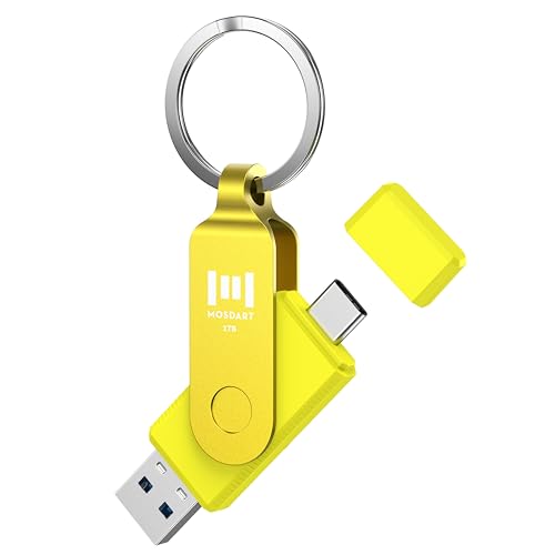 MOSDART 1TB USB3.1 Fast Speed C and A Dual Flash Drive, exFAT Memory Stick with Keychain and LED Indicator, for iPhone 15 and 16, Android Phone, iPad, MacBook, and Other Laptops,Yellow