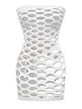 WDIRARA Women's Sexy Fishnet Babydoll Lingerie Tube Dress See Through Sleeveless Bodycon Mini Nightgowns White One Size