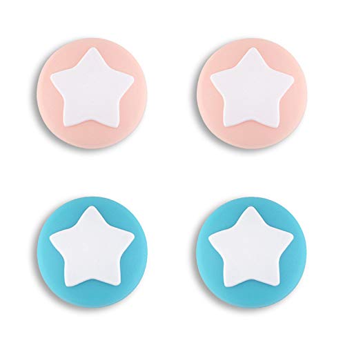 eXtremeRate PlayVital Star Design Cute Switch Thumb Grip Caps, Mandys Pink & Bondi Blue Joystick Caps for Nintendo Switch Lite, Silicone Analog Cover Thumbstick Grips for Switch OLED Joycon