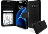 Samsung Galaxy S7 Wallet Case, Bastex Shiny PU Leather Black Flip Wallet Credit Card Cover for Samsung Galaxy S7