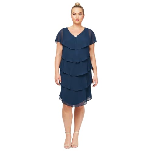 S.L. Fashions Women's Plus Size Tier Dress, Navy, 16W