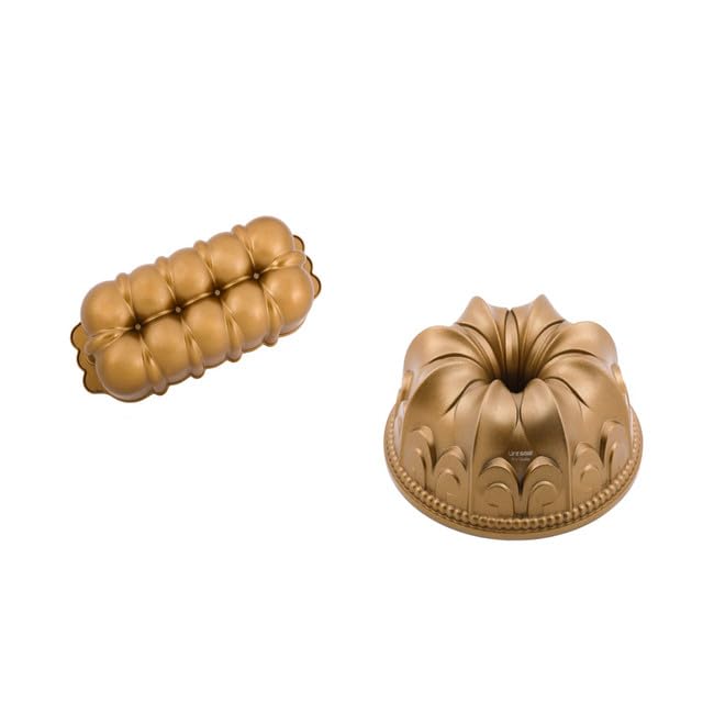 Life Smile Bundt Pan Set | Aluminium Non-Stick Cake Mold Set | Oven Safe | Easy Food Release & Clean Up | Gold-NCK-G-MIX-2-23