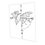 Holibanna Weltkarten Wandaufkleber Selbstklebend Wasserfest Kompass Wanddekoration Büro Wohnzimmer Schlafzimmer Koordinaten Aufkleber