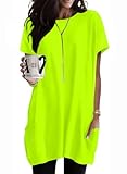 Naggoo Tunic Top for Leggings with Pockets Women Basic Tee Short Sleeve Round Neck Casual Blouse Tshirts Neon Green XXL
