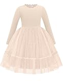 Arshiner Tutu Dresses for Toddler Girls Fall Winter Ruffle Neck Formal Beige Wedding Party Tulle Dresses