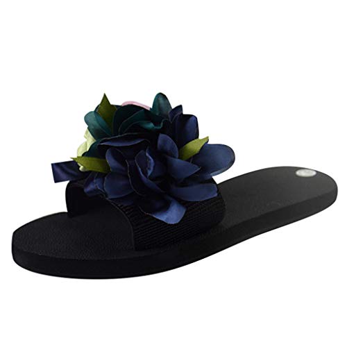 Sandalias antideslizantes con flores para mujer, zapatos planos para playa, verano, zapatillas para mujer, Blue, 37.5 EU