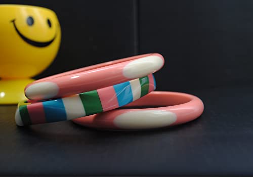 Pure Hands Stratum Of Magnificence - Set Of 3 Masterfully Handmade Resin Bangle Bracelet In Pink White Green Blue For Women, Girls & Fashion Gifts #TOP4