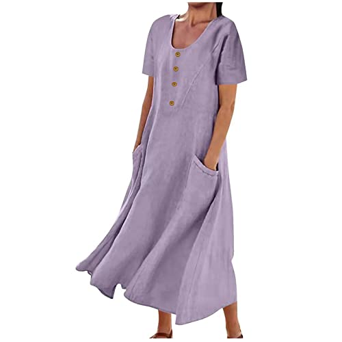 generic today 2024 women swing dresses for women 2024 summer casual short sleeve cotton linen dress loose ruffle flowy maxi dress with pockets prime of day deals 2024 purple s today2024 deals2024 women2024