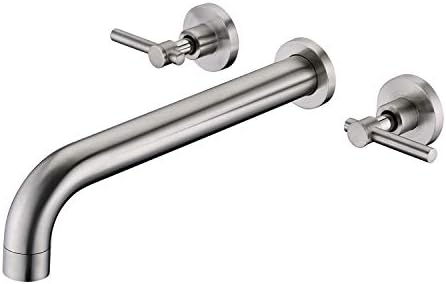 Wall Mount Tub Filler Faucet Brushed Nickel High Flow Bathtub Faucet Two Handles Solid Brass, Long Spout Reach, sumerain