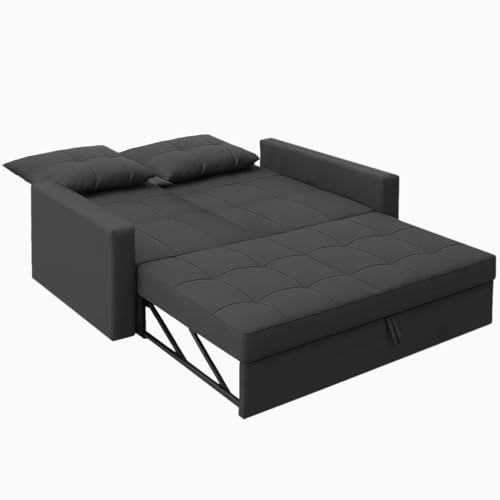 Image of CASASTYLE Trissa 2 Seater Pull-Out Premium Fabric Sofa Cum Bed Sofa Set for Living Room (Dark Grey Color Fabric)