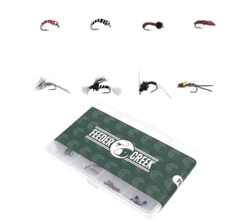 Feeder Creek Fly Fishing Flies | 24pc Midge Fly Fishing Assortment, 8 Wet Flies & Dry Flies Patterns | Fly Fishing Kit | Sizes 18, 20, 22 in Fly Box | Great for Beginners