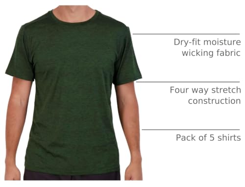 Image of Real Essentials 5 Pack: Men's Dry-Fit Short Sleeve Crew Neck T Shirts Fitness Running Gym Workout Cool Exercise Athletic Tee