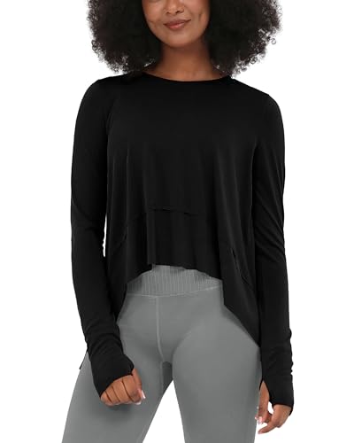 Image of ODODOS Soft Modal Long Sleeve Crop Top for Women with Thumb Hole Athletic Gym Workout Cropped Yoga Shirts