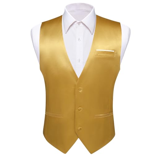 Image of Barry.Wang Vest for Men Business /Leisure Dress Suit Vests V-neck 2 Pockets Wedding Party Tuxedo Satin Waistcoat