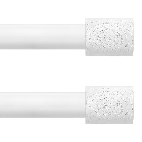 JRZOO 2 Pack White Curtain Rods, 1'' Decorative Adjustable Splicing Window Curtain Rods, Heavy Duty Drapery Pole for Windows 28 to 48 Inch with Modern Cap Finials, (Antique White/Unique Design)