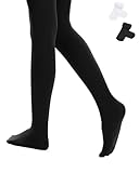 Century Star Girls Footed Tights 2 Pack-Soft Stretch Tights for Toddler and Kids White & Black 7-8 Years