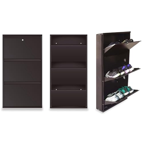 TRENDY 3 Shelf Metal Shoe Cabinet for Home with Doors & Lock| Wal...