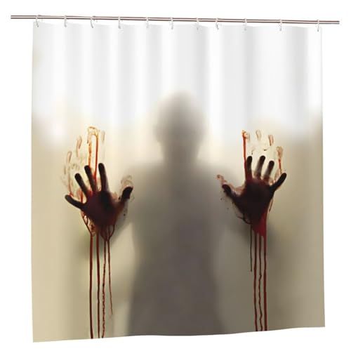 Newhomestyle Halloween-Duschvorhang, wasserdicht, schnell trocknend, Badewannenvorhang, "Help Me with Bloodys Hands", Badezimmer-Vorhang für Halloween-Themen-Dekor-Requisiten, 180 x 180 cm