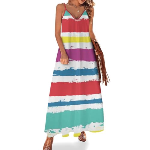 Robe Longue pour Femme Ete Robe Maxi de Plage a Rayures