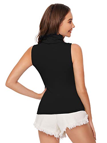 Verdusa Women's Sleeveless High Turtleneck Tank Top Black M #TOP1