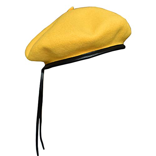 JOYHY Damen Einstellbar Solide Wolle Künstler Französisch Baskenmütze Hut Gelb Cover