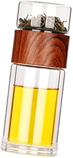 Baoblaze Double Tea Bottle Dual-Use Tea Tumbler with infuser Men' Mug with Tea Portable, Wood